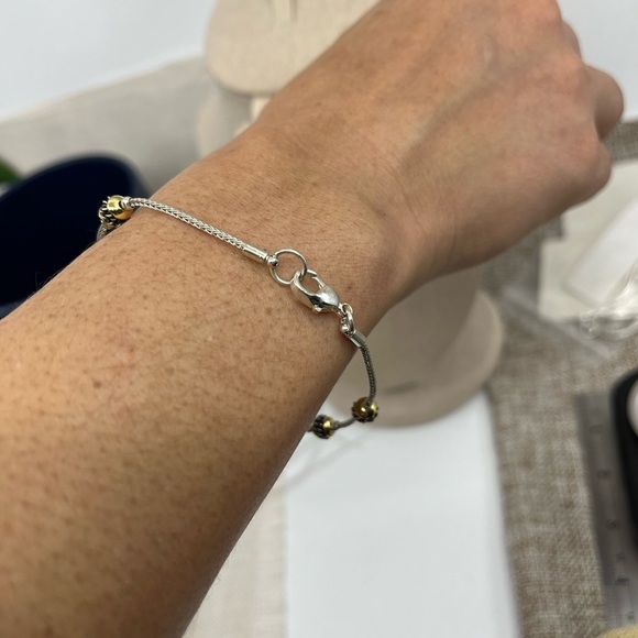 Vintage Two-Tone Beaded Bracelet, 7.5" Rope Chain, Elegant Estate Jewelry - Picture 6 of 15